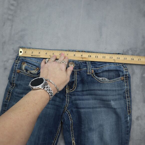 Ariya Jeans Pants Womens 6 Blue Bootcut Low Rise Button Stretch Dark Wash Denim - Picture 5 of 16